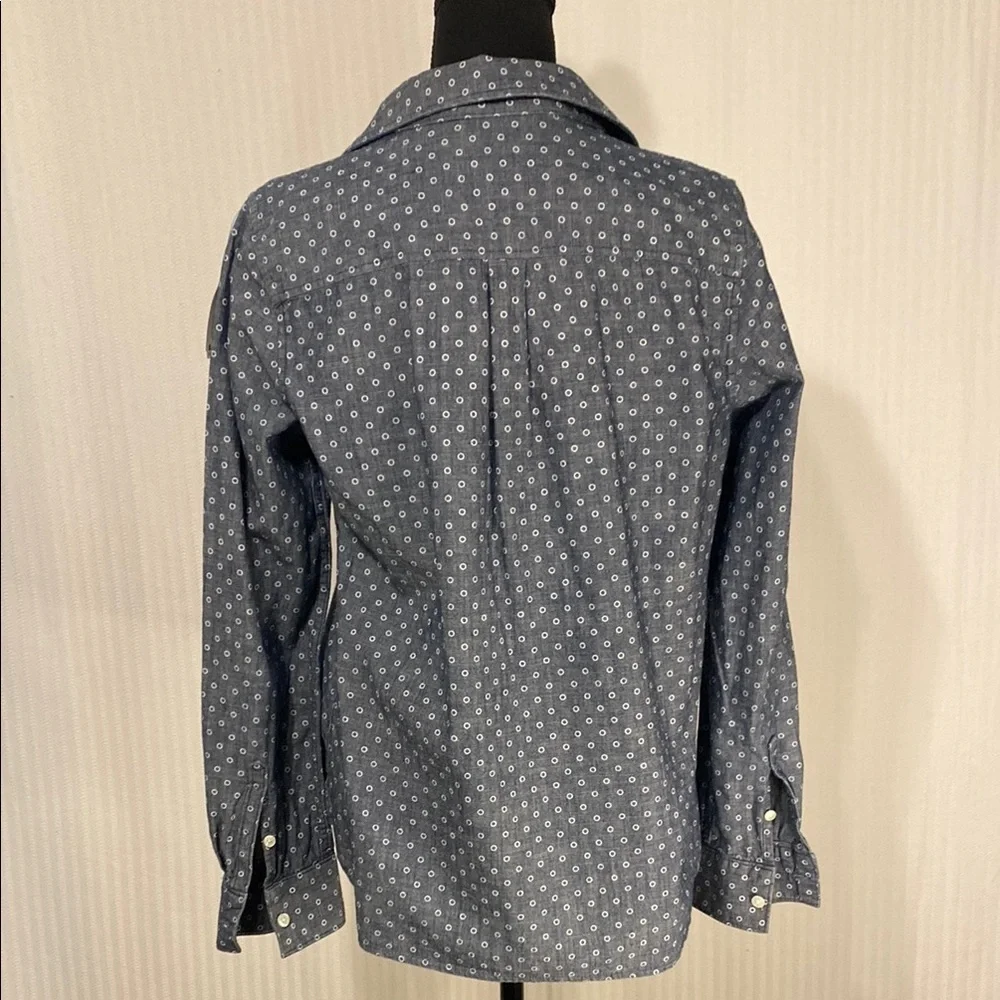 J. Crew Tunic Top Blue Polka Dot Denim-Look Popover Preppy Coastal Size Medium